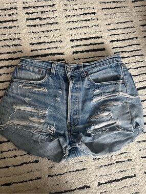 Levi's Light Wash Distressed High-Rise Jean Shorts